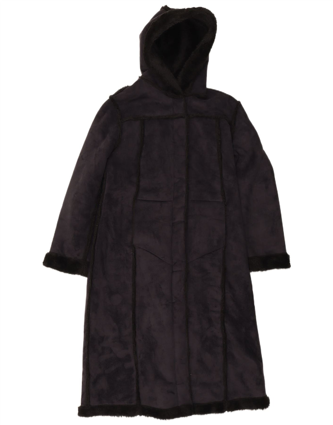 PAUL BERMAN Womens Hooded Sherpa Overcoat UK 14 Medium Navy Blue Polyester