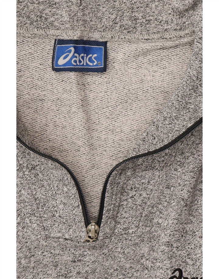 ASICS Mens Graphic Zip Neck Sweatshirt Jumper Large Grey Flecked Vintage Asics and Second-Hand Asics from Messina Hembry 