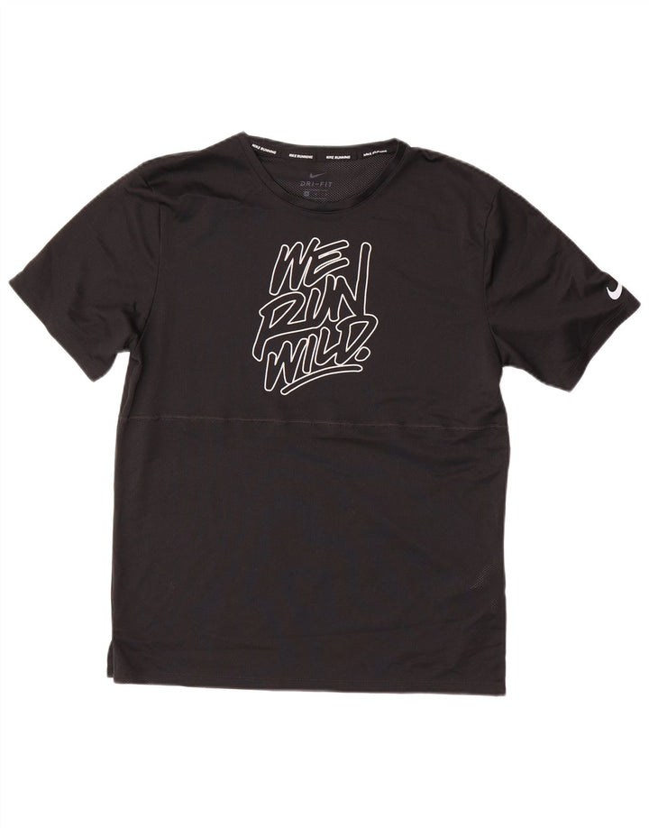 NIKE Mens Dri Fit Graphic T-Shirt Top Medium Black Polyester