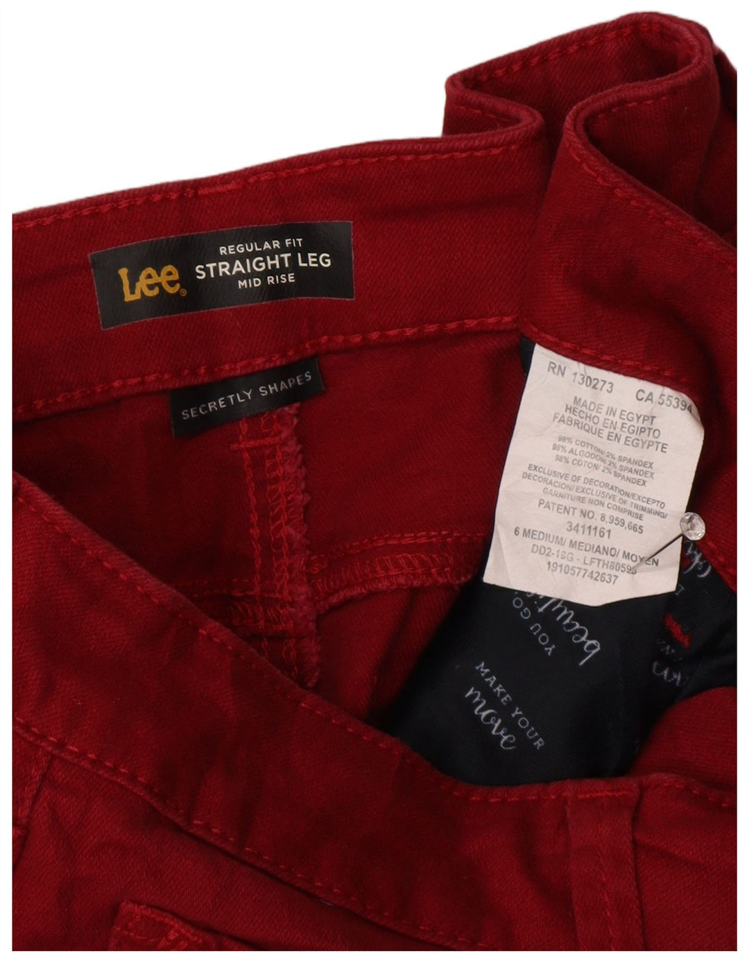 Damskie proste dżinsy LEE ze średnim stanem i regularnym krojem US 6 Medium W30 L28 czerwone