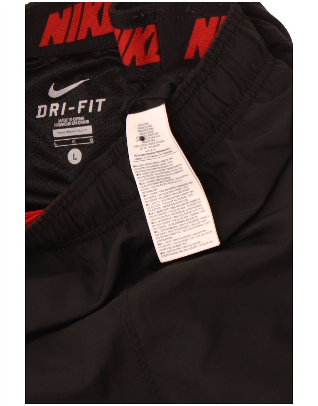 Męskie spodenki sportowe NIKE, duże, czarne, poliestrowe bloki kolorów