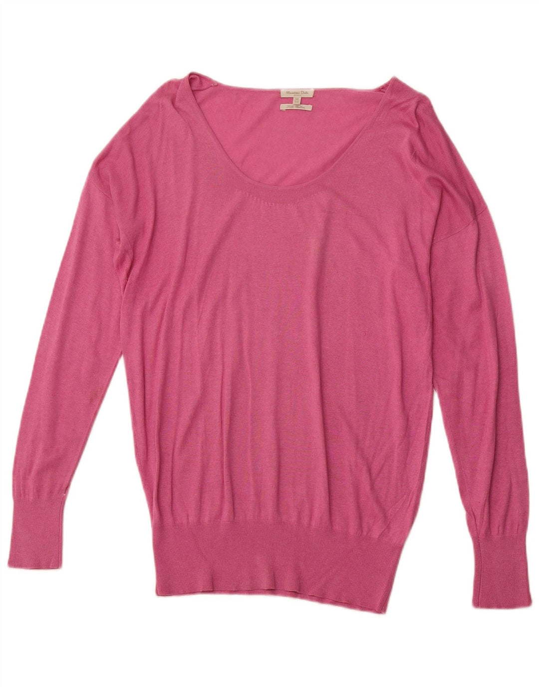 MASSIMO DUTTI Damski sweter z dekoltem w łódkę, UK 14, średni różowy jedwab