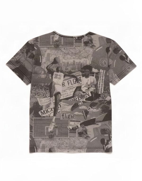 Chłopięcy T-shirt z grafiką Jordan na 10-11 lat, średnioszary, patchworkowy, bawełniany