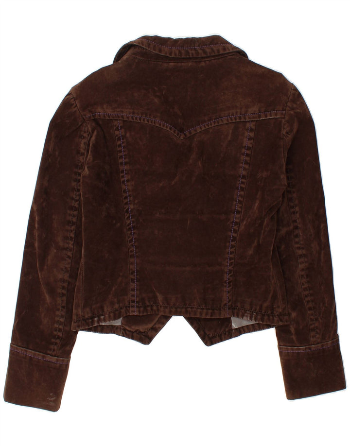 MISS SIXTY Womens Crop 3 Button Blazer Jacket UK 12 Medium Brown Cotton Vintage Miss Sixty and Second-Hand Miss Sixty from Messina Hembry 