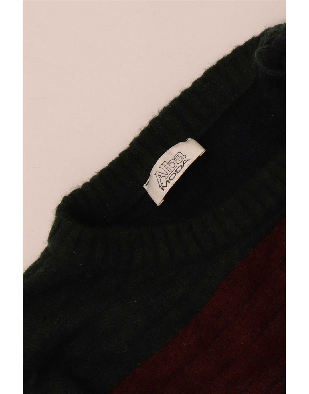 Męski sweter z okrągłym dekoltem Alba Moda, duży, geometryczny khaki