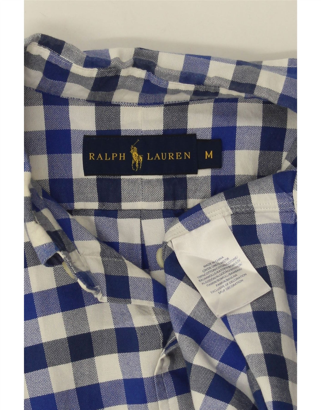 Męska koszula z krótkim rękawem Ralph Lauren, średnia niebieska bawełniana kratka