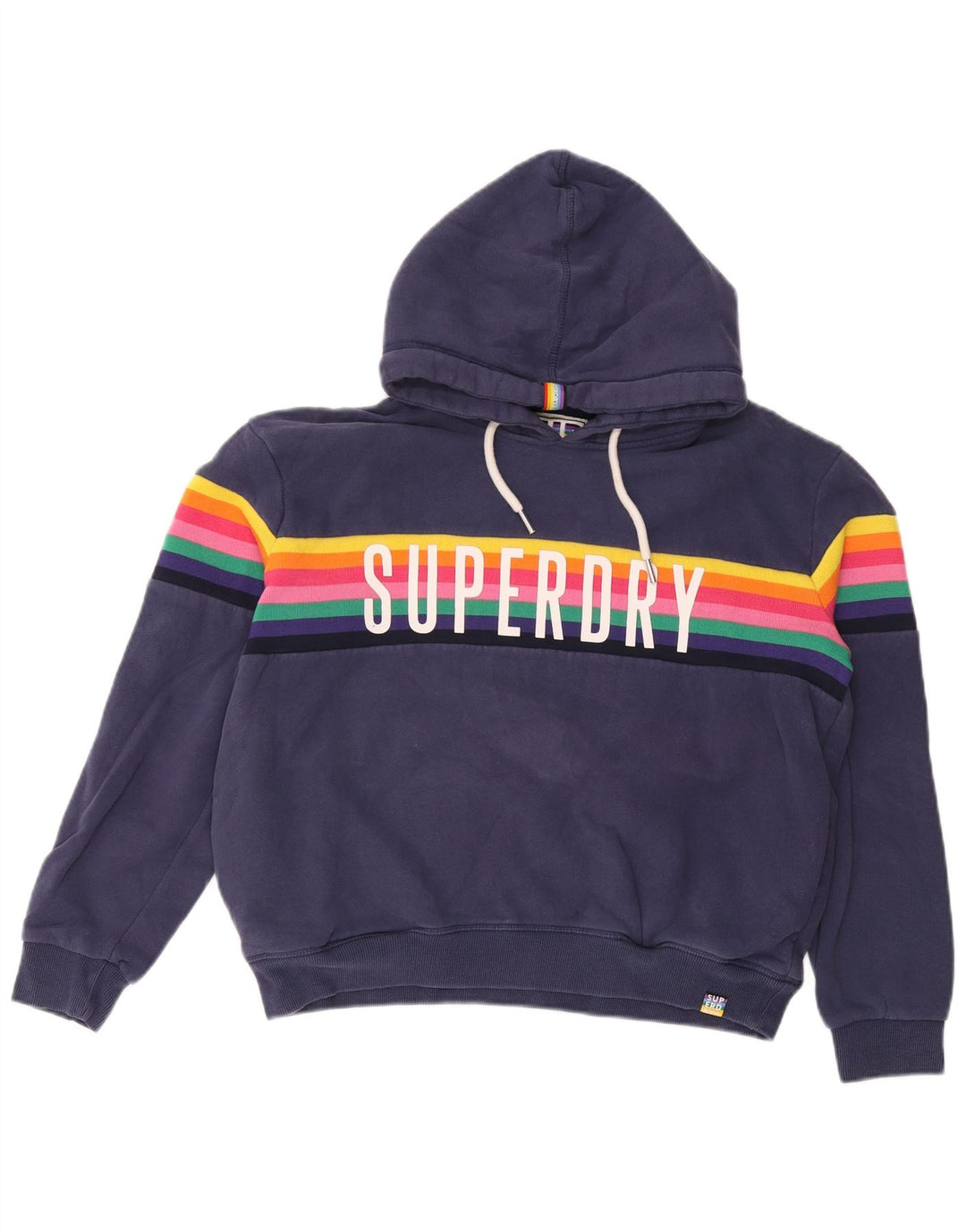 Damski sweter z kapturem Superdry Graphic UK 12 Średni granatowy, bawełniany w paski