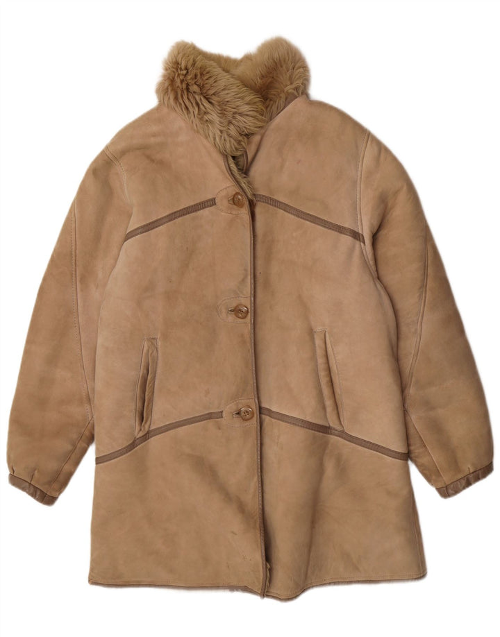Vintage damski płaszcz Shearling UK 14 Średni brązowy Shearling