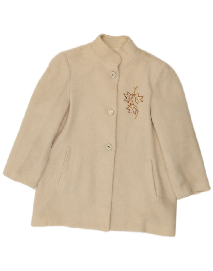 Płaszcz damski w stylu vintage IT 44 Średni złamanej bieli, wełniany w kwiaty