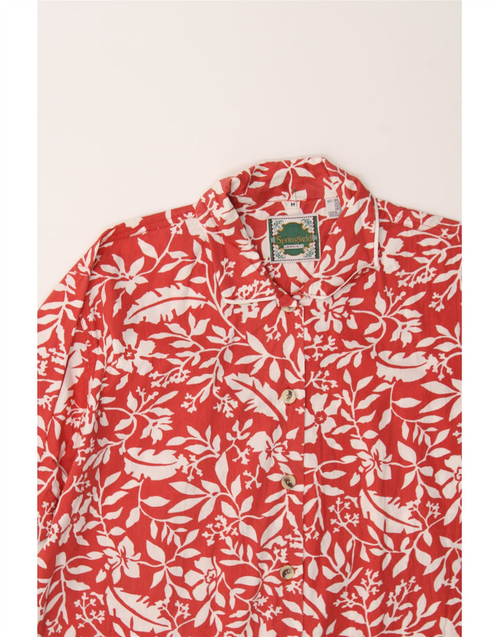 SPRINGFIELD Womens Short Sleeve Shirt UK 14 Medium Red Floral Cotton Vintage Springfield and Second-Hand Springfield from Messina Hembry 