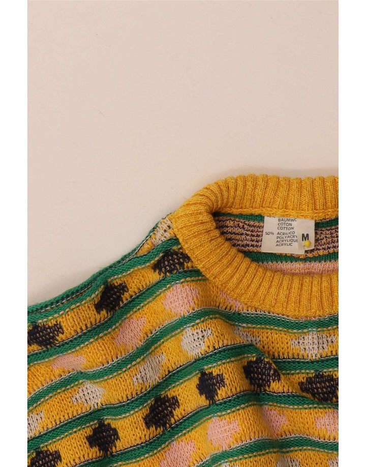 Vintage męski sweter z okrągłym dekoltem, średniożółta, geometryczna bawełna