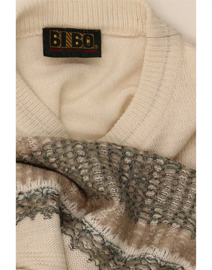 Bibo Męski sweter z okrągłym dekoltem, duży, biały Fair Isle
