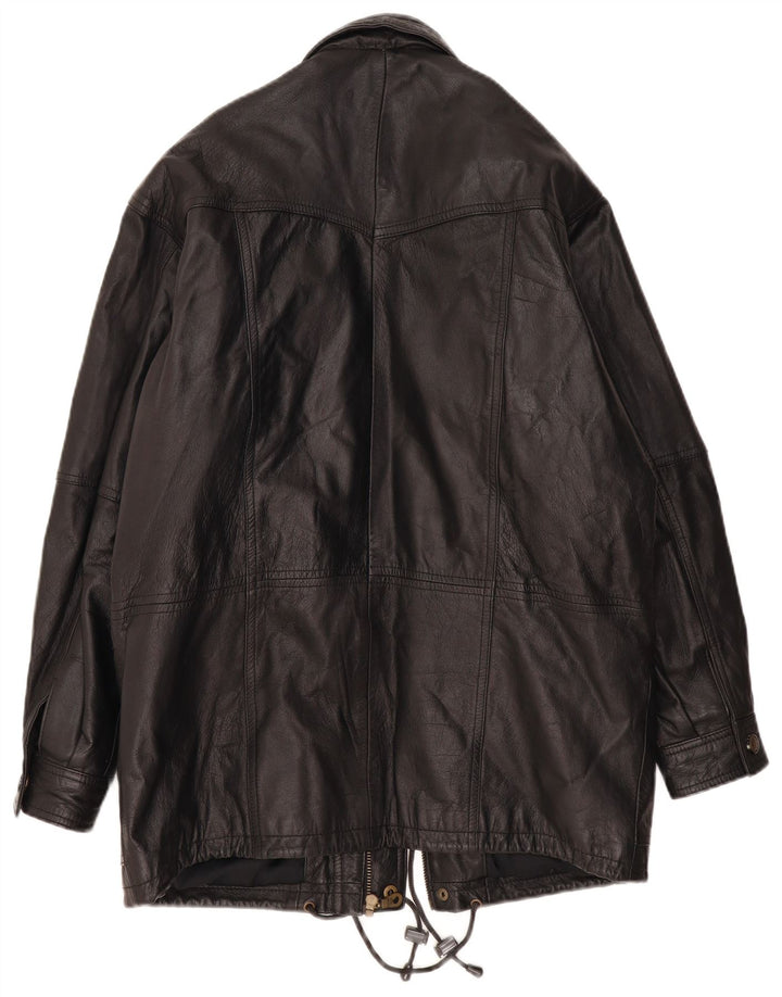 Vintage męski płaszcz skórzany UK 38 średniej czarnej skóry