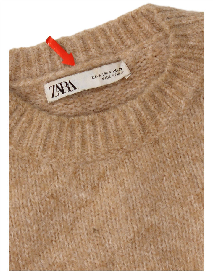 Damski sweter oversize Zara z okrągłym dekoltem, UK 10, mały, beżowy poliester