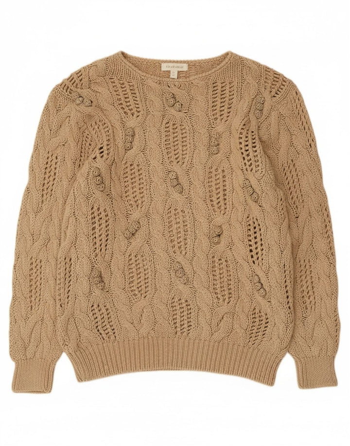 Sweter damski Madeleine z przezroczystym dekoltem w łódkę, EU 40/42, średni beż