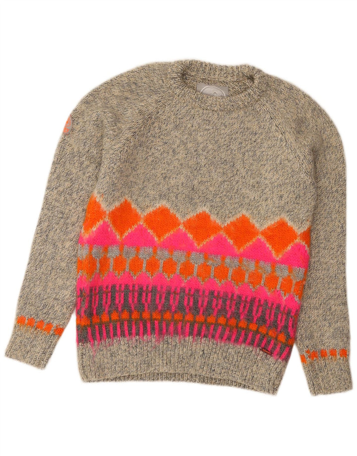 Damski sweter Superdry z okrągłym dekoltem UK 14 Średni szary Fair Isle