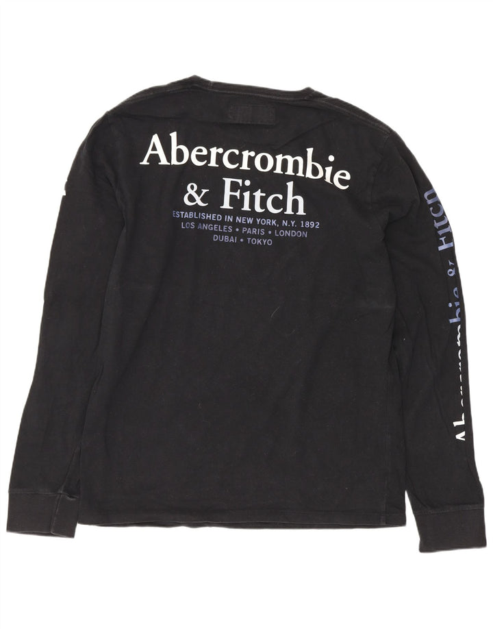 Męski top graficzny Abercrombie & Fitch z długim rękawem, średniej wielkości, wykonany z czarnej bawełny