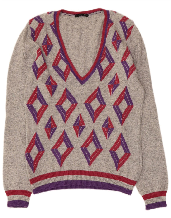 Sweter damski Sisley z dekoltem w szpic UK 10 Mały szary Argyle/Diament