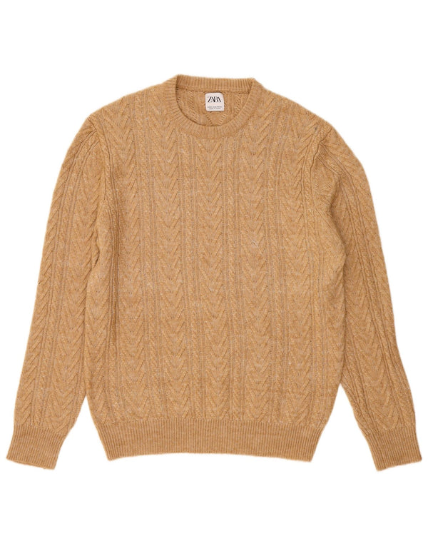 Sweter damski Zara z okrągłym dekoltem UK 18 XL, beżowy nylon