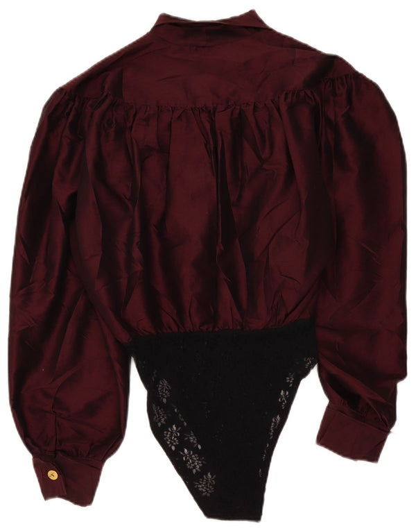 Body damskie z długim rękawem w stylu vintage, UK 16, duży bordowy blok kolorów