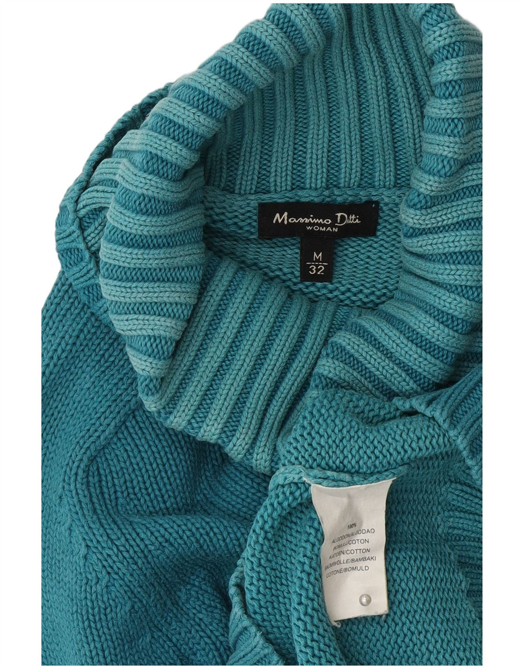 Sweter damski Massimo Dutti z wywijanym dekoltem UK 12, średni niebieski, bawełniany