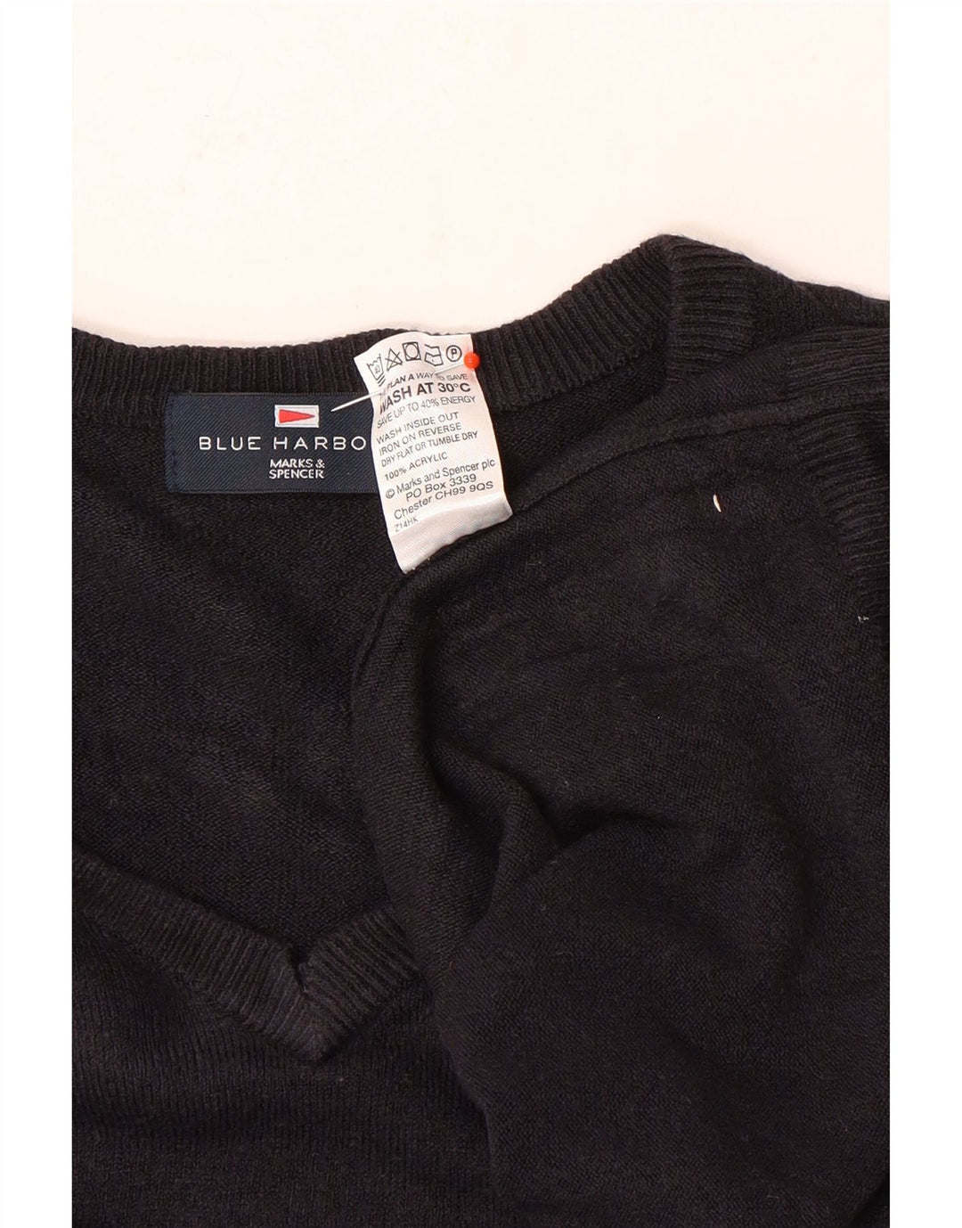 Męski sweter Marks & Spencer Blue Harbor z dekoltem w kształcie litery V, duży, granatowy