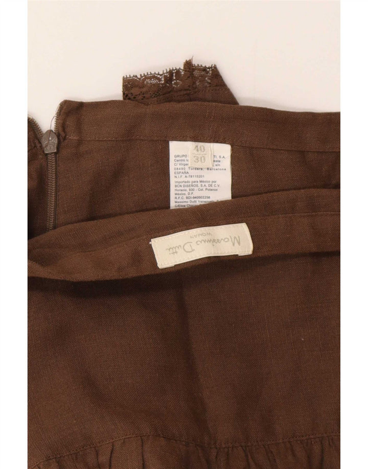 Warstwowa spódnica damska Massimo Dutti W30 Średni brązowy lniany