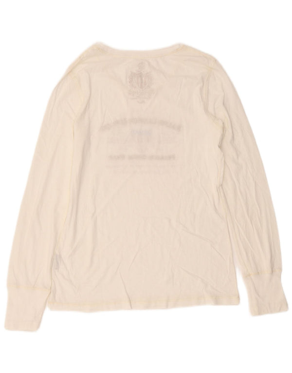 Damski top graficzny Ralph Lauren z długim rękawem, UK 8, mały, biały