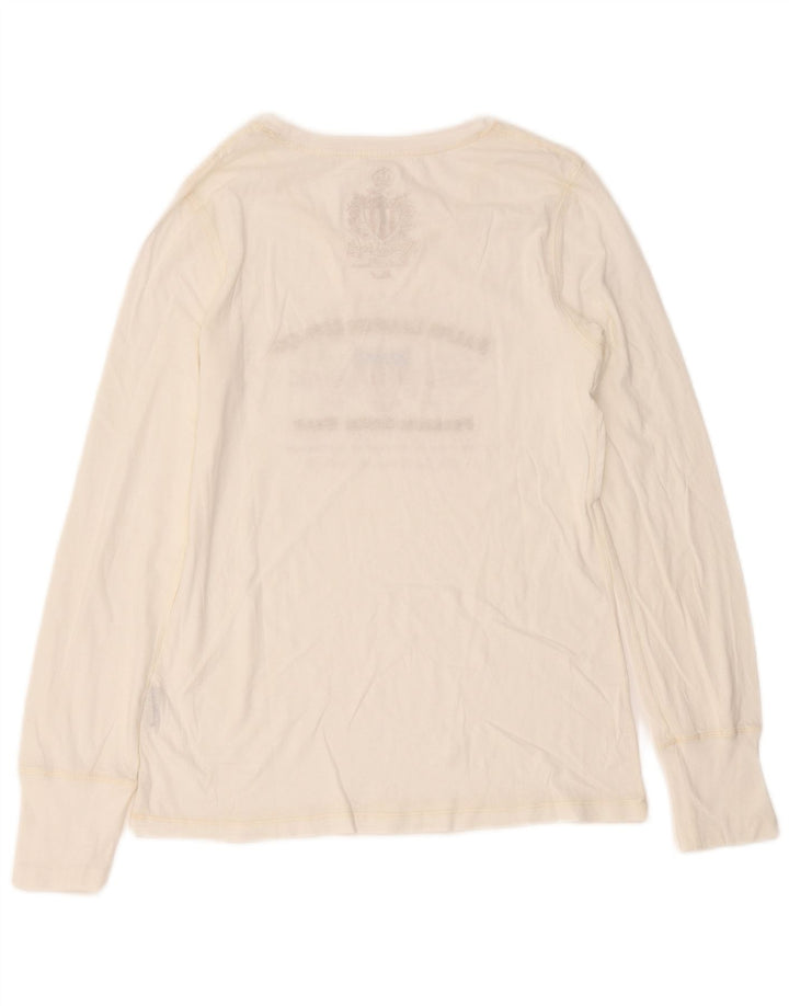 Damski top graficzny Ralph Lauren z długim rękawem, UK 8, mały, biały