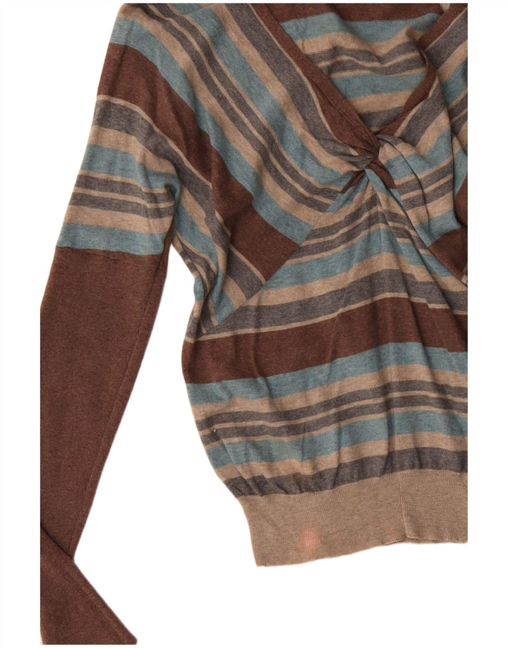 Damski sweter MONSOON z dekoltem w kształcie litery V, UK 12, średnie, wielokolorowe paski