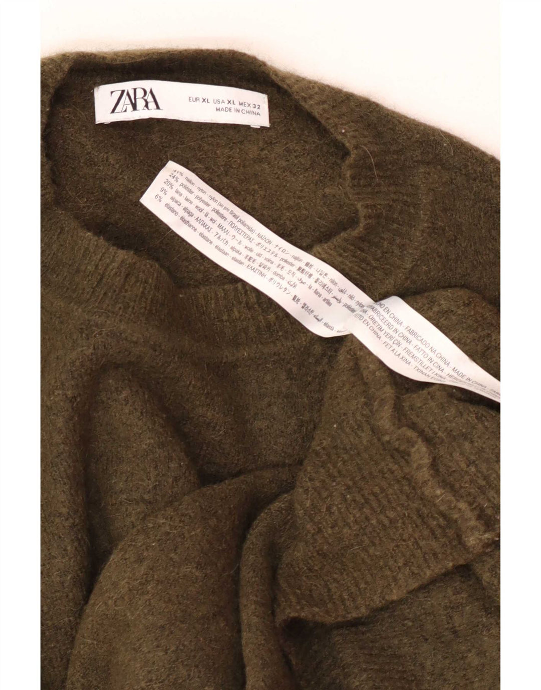Męski sweter z okrągłym dekoltem Zara XL, nylon w kolorze khaki
