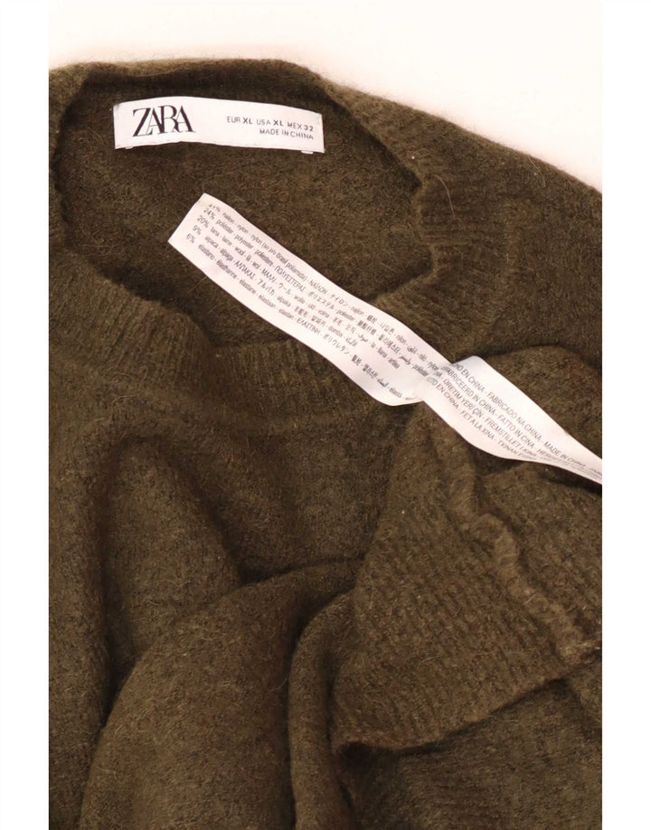 Męski sweter z okrągłym dekoltem Zara XL, nylon w kolorze khaki