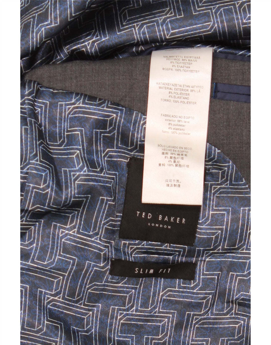 TED BAKER Męska marynarka slim fit, zapinana na 2 guziki, UK 40, duża, szara wełna