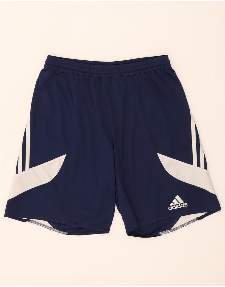 Męskie spodenki sportowe Adidas Climalite, małe, granatowe, z blokami kolorów, poliestrowe