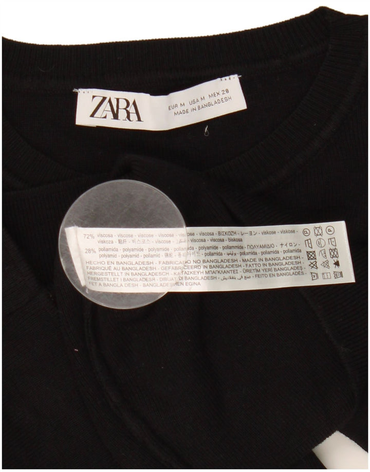 Damski krótki t-shirt Zara UK 12, średnia czarna wiskoza