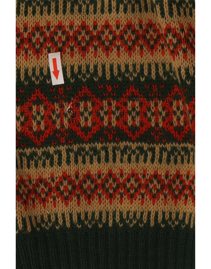 Męski sweter w stylu vintage z dekoltem w szpic, wełniany w średnie zielone paski