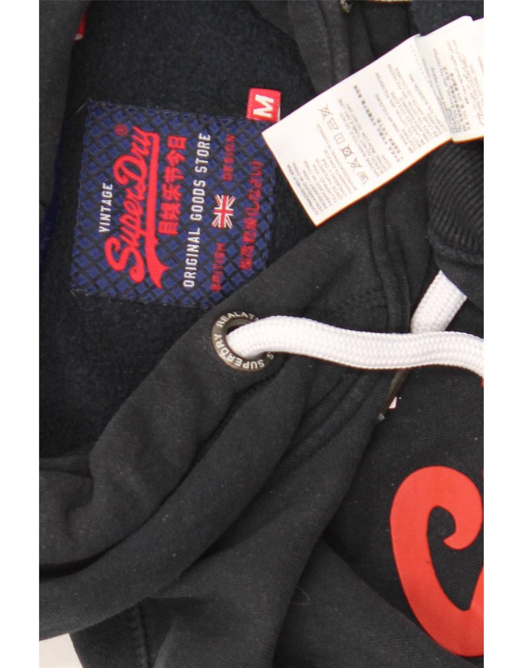 Męski sweter z kapturem Superdry z grafiką, średniej wielkości, czarny, bawełniany