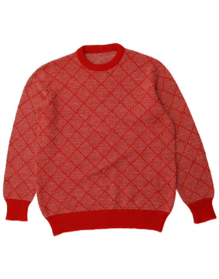 Męski sweter z okrągłym dekoltem w stylu VINTAGE IT 52, duży, czerwony, geometryczny
