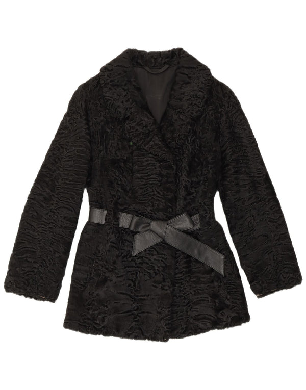 Damska kurtka ze sztucznego futra VINTAGE UK 12, średnia czarna