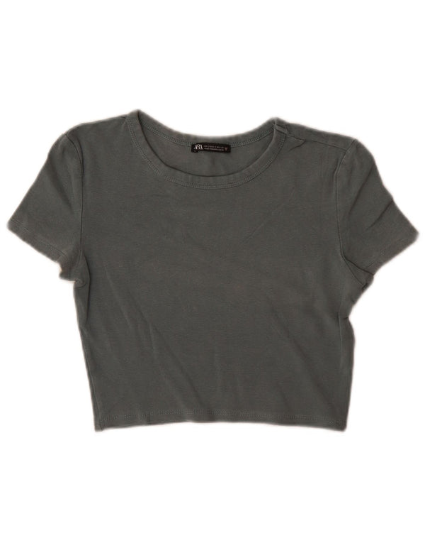 Damski T-shirt Zara Crop Top UK 8 Small, zielony, bawełniany