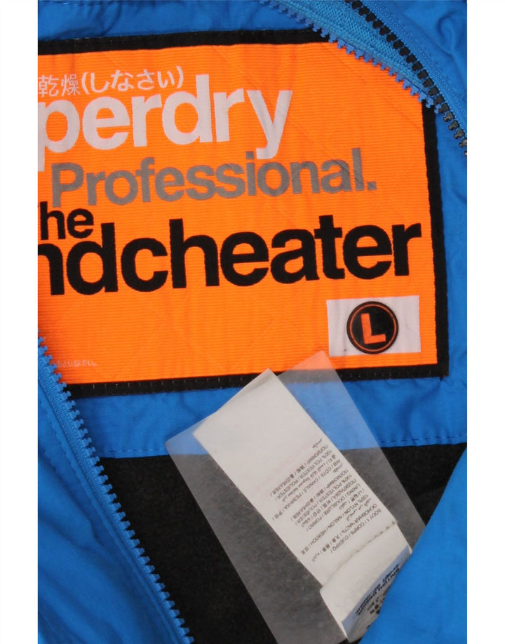 SUPERDRY Męska kurtka wiatrówka z kapturem The Windcheater UK 40, duża niebieska