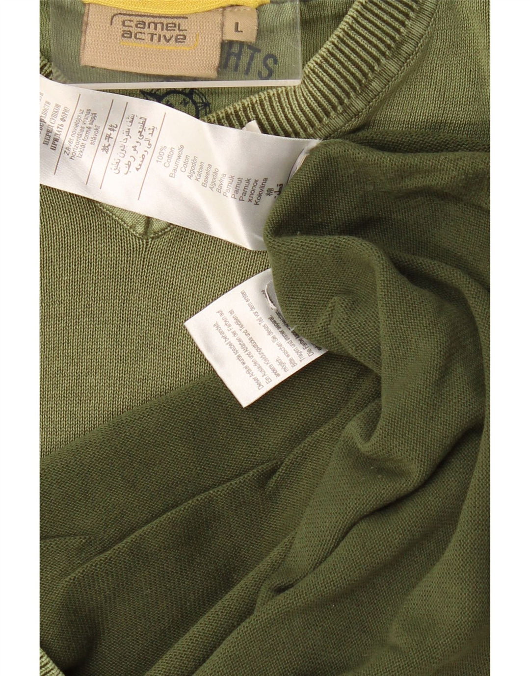 CAMEL ACTIVE Męski sweter z dekoltem w kształcie litery V, duży, bawełniany khaki