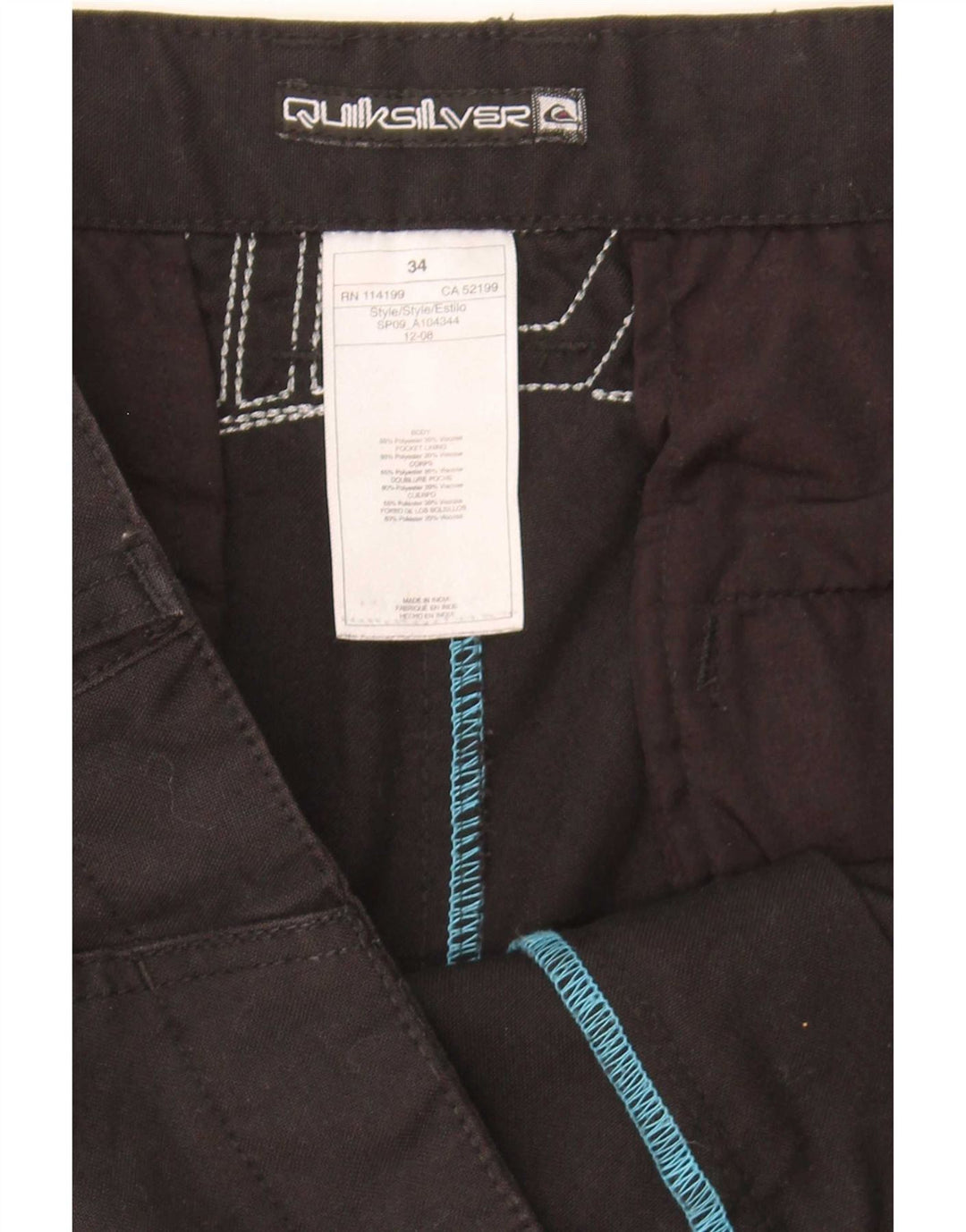 Męskie spodenki chino Quiksilver Graphic W34, duże, czarne, poliestrowe