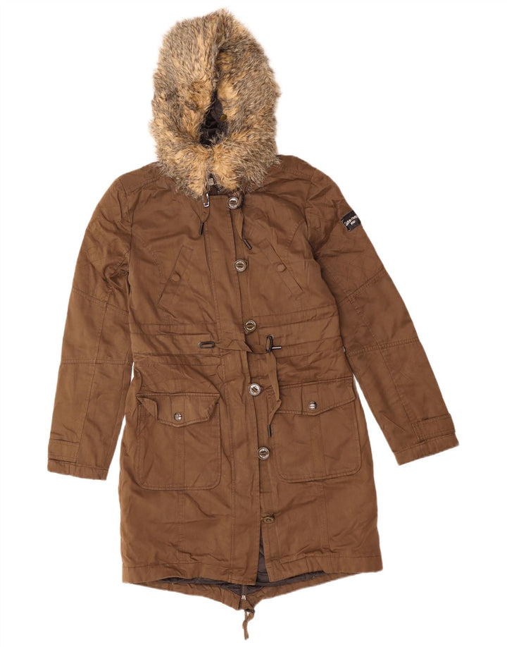 CALVIN KLEIN JEANS Damska kurtka parka oversize z kapturem UK 10 Small Brown