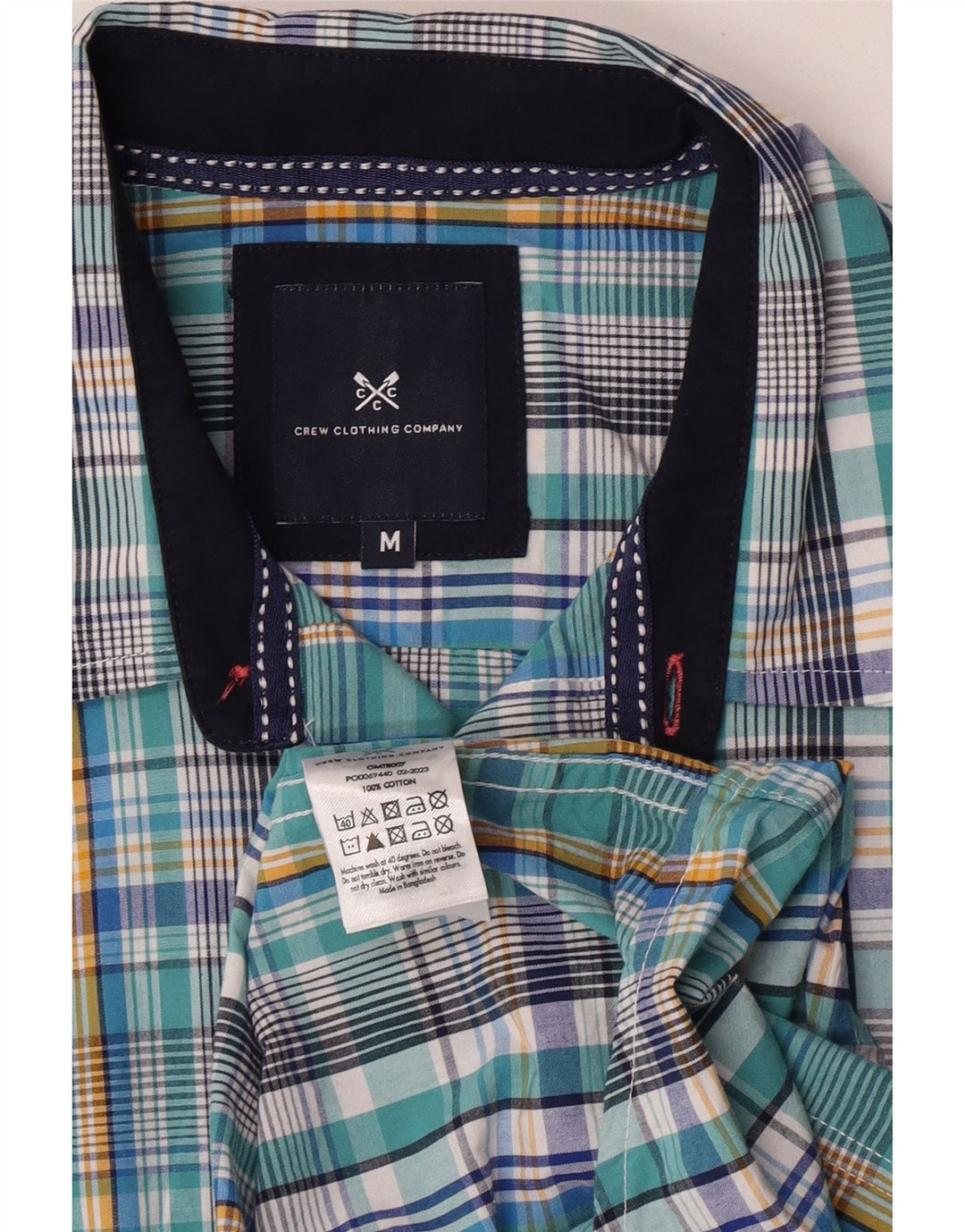 Crew Clothing Męska koszula z krótkim rękawem, bawełniana w średnią niebieską kratkę