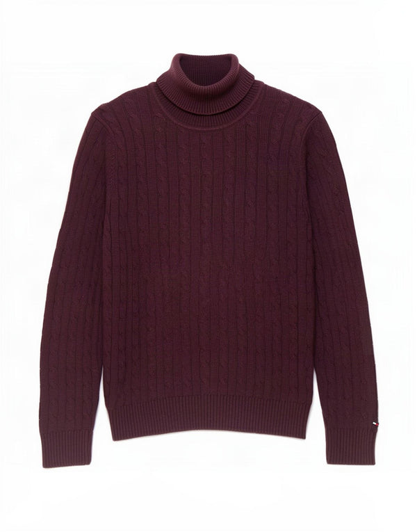 Męski sweter z wywijanym dekoltem Tommy Hilfiger 2XL, fioletowa bawełna