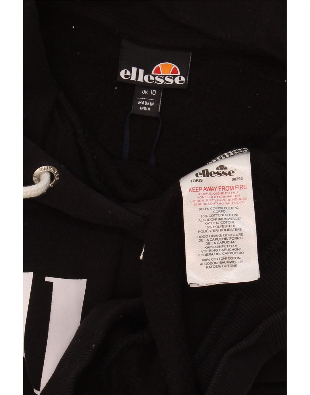 ELLESSE Womens Crop Oversized Graphic Hoodie Jumper UK 10 Medium  Black Vintage Ellesse and Second-Hand Ellesse from Messina Hembry 