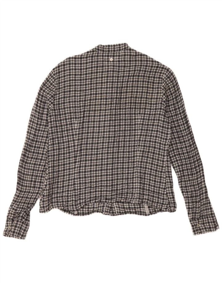 Koszula damska Trussardi Jeans z falbaną z przodu UK 14, duża, czarna, bawełniana w kratę
