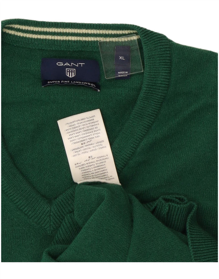 Męski sweter Gant z dekoltem w kształcie litery V, XL, zielona wełna
