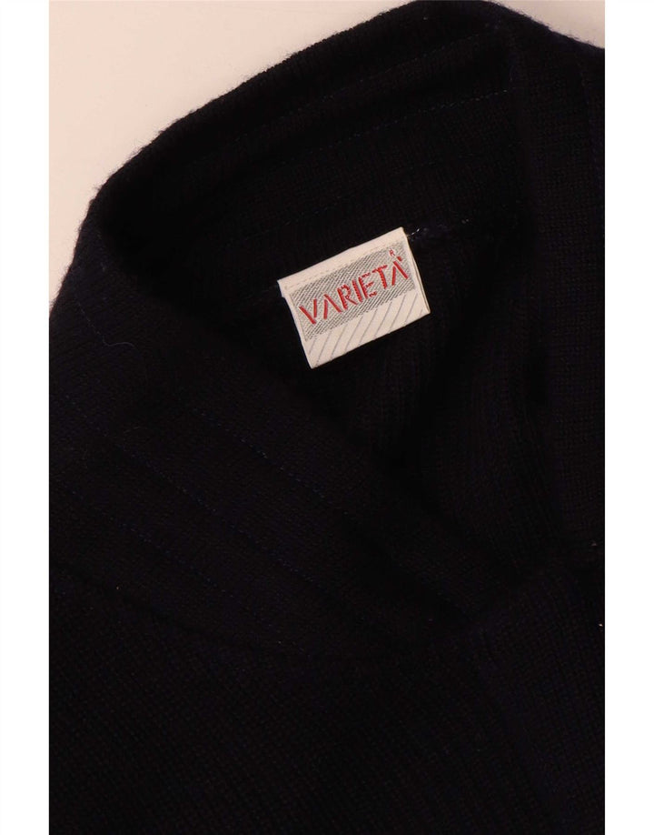 Vintage męski sweter rozpinany, duży, granatowy, wełniany blok kolorów